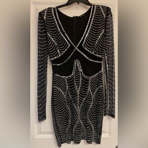 Elegant Black and Silver Diamond Embellished Dress